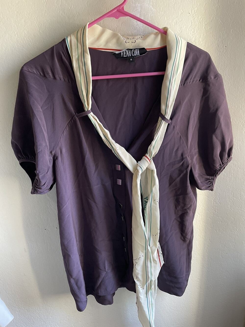 Vena Cava purple blouse, 100% silk top with scarf Sz 4 Blouse
